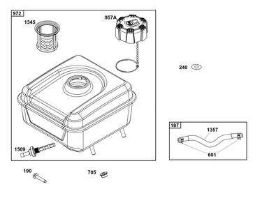 Fuel Supply Group Diagram and Parts List for 12V337-0144-F1 100000 - 19Z999 Briggs and Stratton Engine